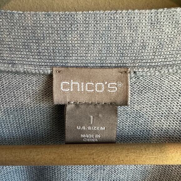 Chico's Lightweight Sweater with button detail Blue M or Size 1 - Picture 3 of 8
